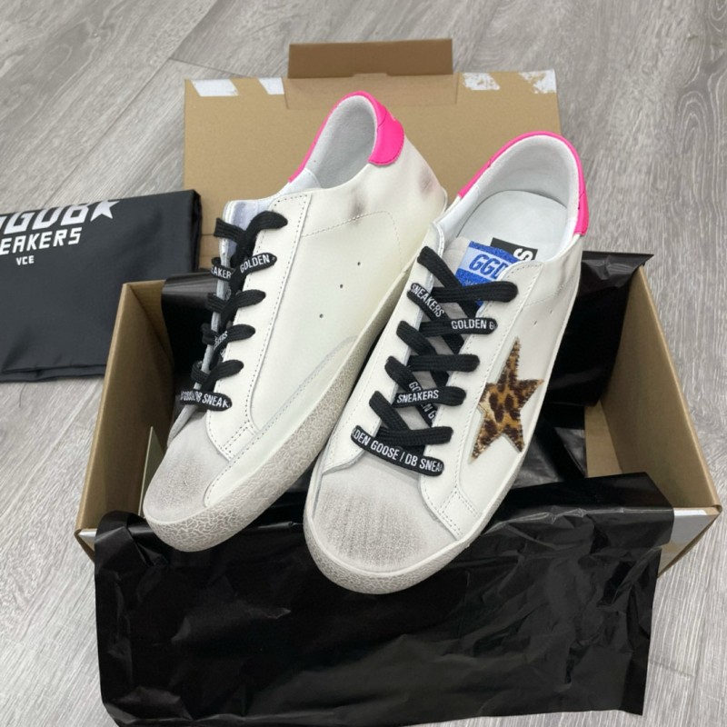 2025 Women GGDB White Pink Leopard Print Leather Sneakers