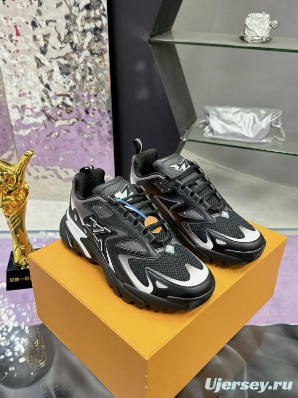2025 Men Louis Vuitton Black Grey Mesh Leather Sneakers MJ00420