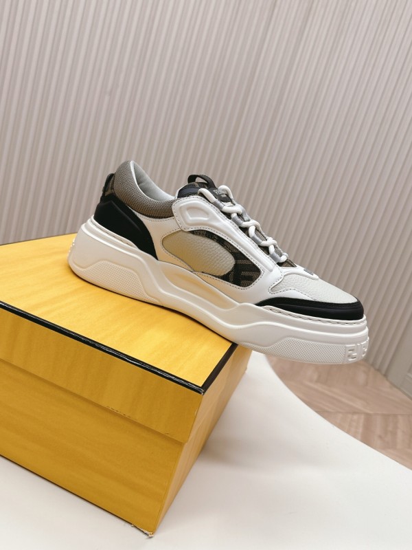 2025 Women Fendi White Black Grey Leather Mesh Sneakers