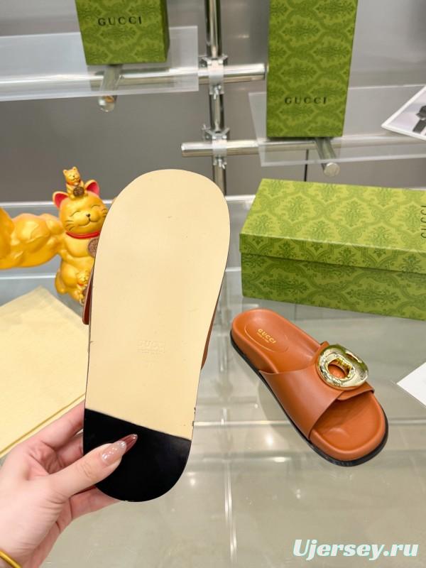 2025 Gucci Brown Leather Slippers