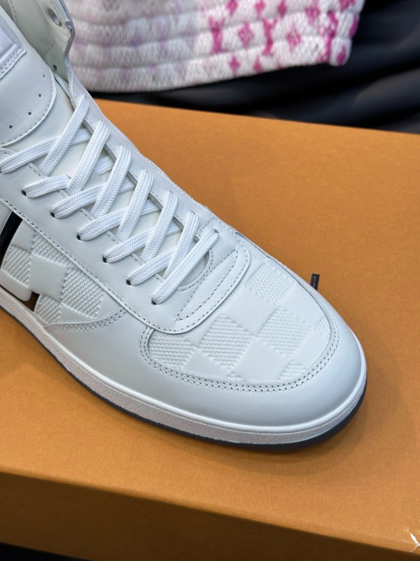 2024 Men Louis Vuitton White Black Leather High-Top Sneakers MJ00420