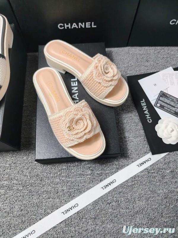 2025 Women Chanel Beige Fabric Slippers CC Logo LY00000