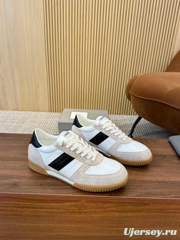 2025 Men TOM FORD White Black Suede Leather Sneakers