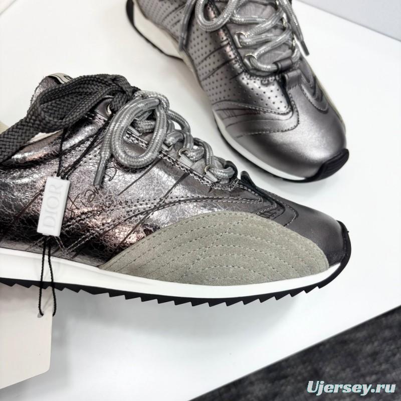 2025 Women Dior Black Grey Leather Mesh Sneakers LY00300