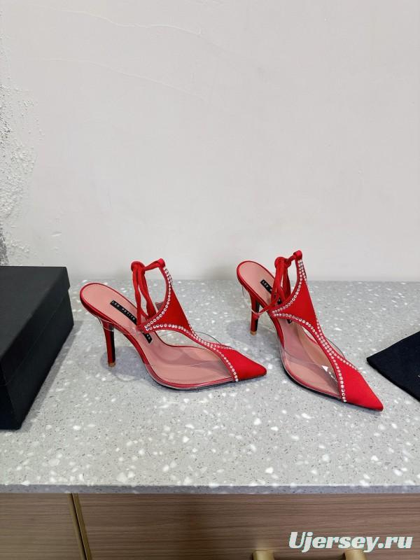 2025 Women Les Petits Joueurs Red Satin Leather High Heels KFY00290