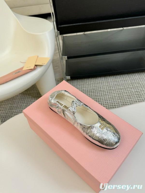 2025 Women Miu Miu Silver Calf Leather Mary Jane KFY00300