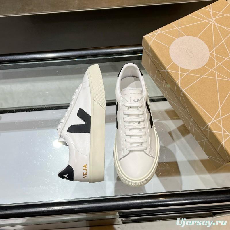 2025 Unisex VEJA White Black Leather Canvas Low Top Vulcanized Sneakers MJ00240