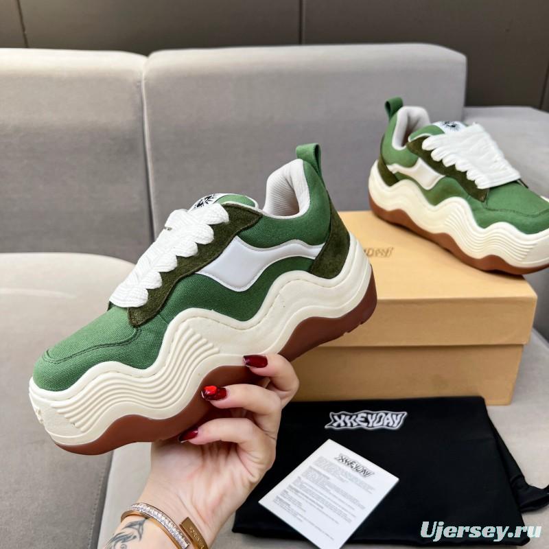 2025 Unisex HEYDAY Green White Canvas Leather Wave Sneakers KFY00260