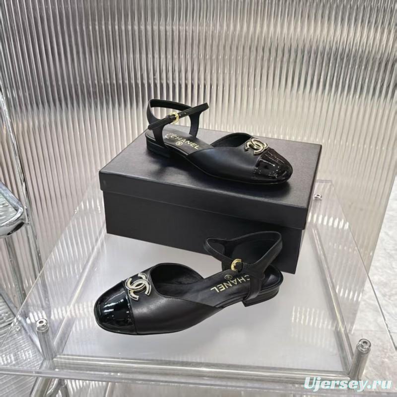 2025 Women Chanel Black Leather Patent Leather Loafers