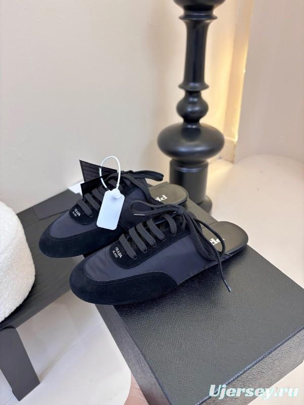 2025 Women Prada Black Suede Nylon Casual Lace-up Shoes