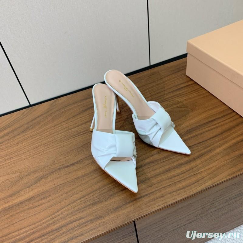 2025 Women Gianvito Rossi White Leather Pointed Toe High Heel Mule