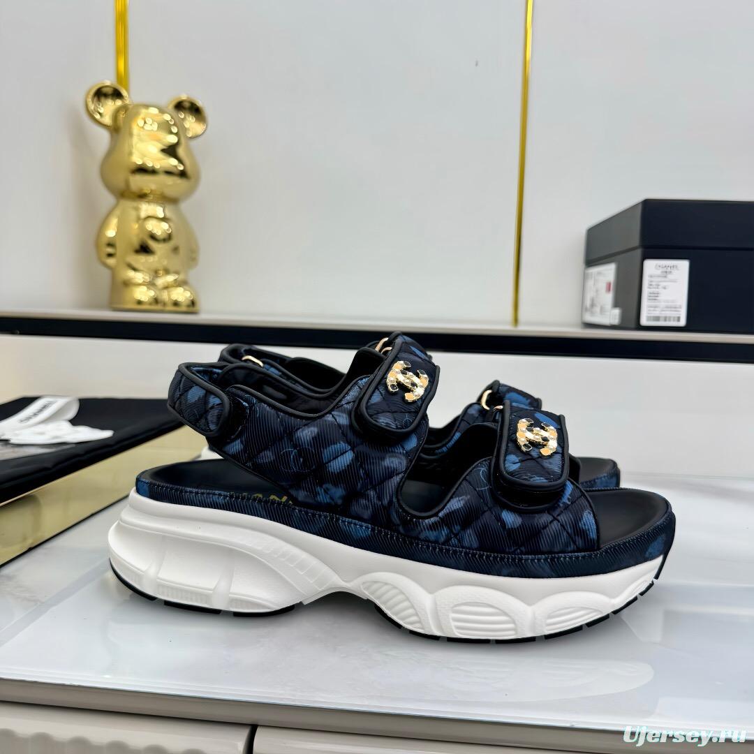 2025 Women Chanel Black Nylon Sandal Platform Chain LY00330