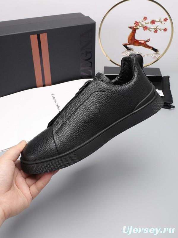 2024 Men Ermenegildo Zegna Black Leather Sneakers MJ00240