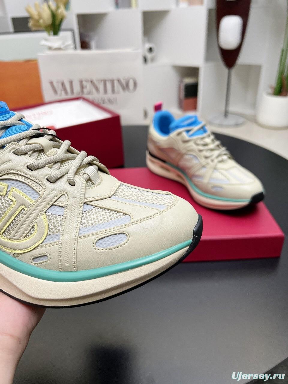 2024 Unisex Valentino Blue Beige Mesh TPU Sneakers Vlogo LY00410