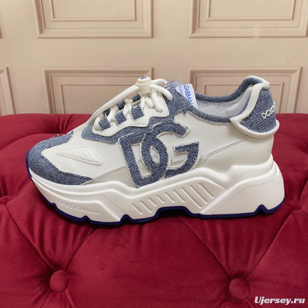 2025 Unisex Dolce & Gabbana White Blue Denim Leather Sneakers LY00330(F)/LY00340(M)
