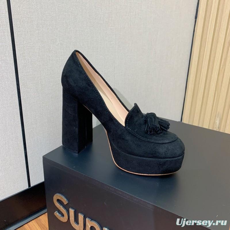 2025 Women Gianvito Rossi Black Suede Platform Tassel Loafer KFY00330