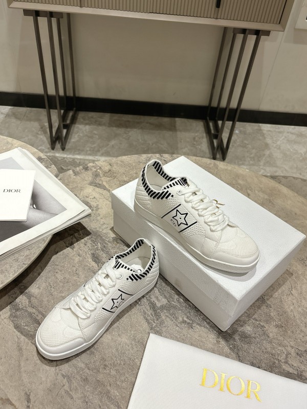 2025 Women Dior White Knit Leather Sneakers Star Logo KFY00330
