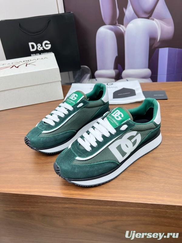 2025 Men Dolce & Gabbana Green White Mesh Suede Casual Sneakers LY00300