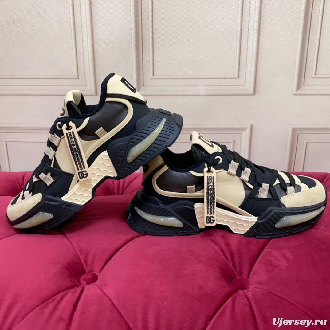 2025 Unisex Dolce & Gabbana Black Beige Leather Sneakers DG LY00340