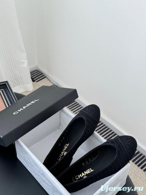 2025 Women Chanel Black Mesh Ballet Flats LY00280