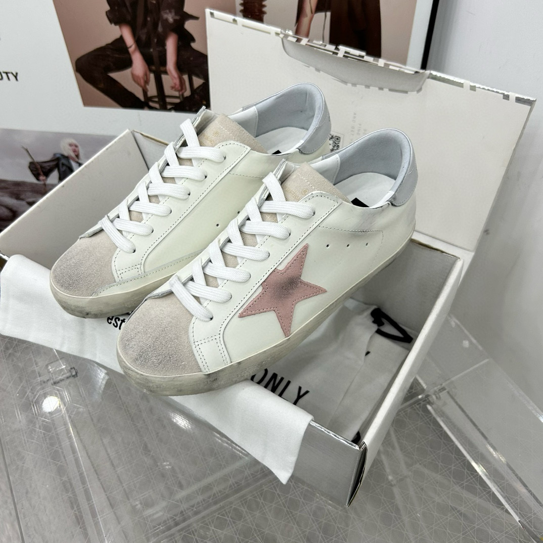 2025 Women GGDB White Pink Leather Sneakers