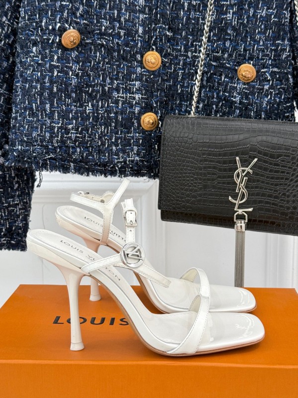 2025 Women Louis Vuitton White Leather Strappy Sandals KFY00280