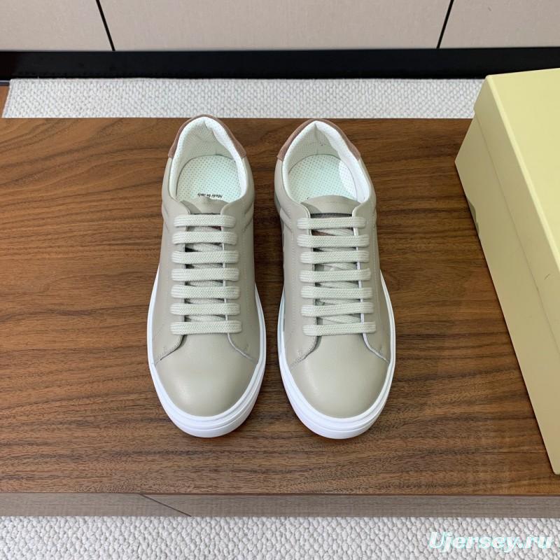 2025 Unisex Brunello Cucinelli Light Grey Leather Casual Sneakers Handcrafted KFY00310