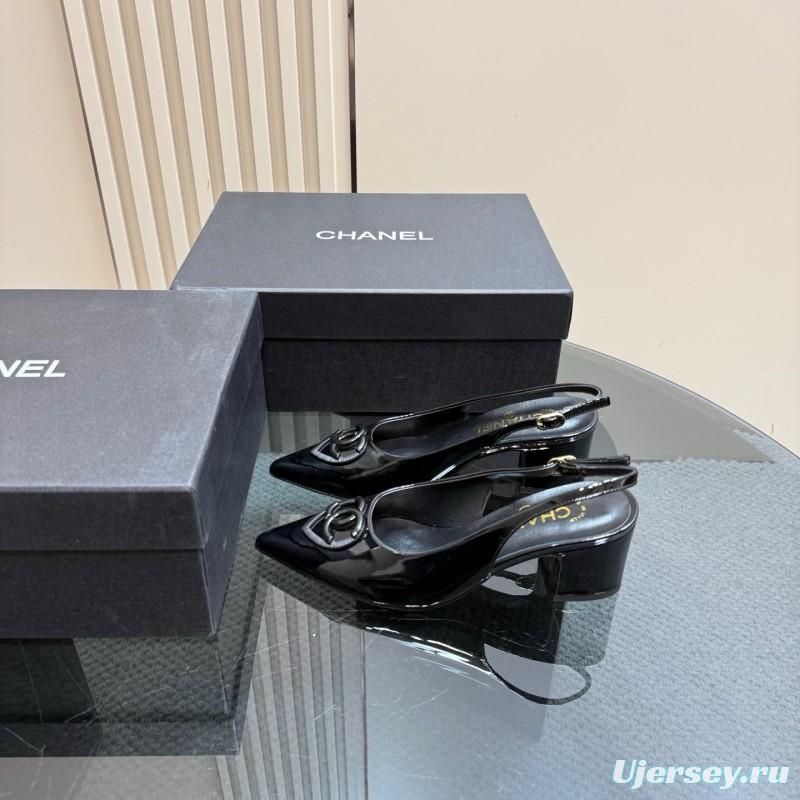 2025 Women Chanel Black Patent Leather Slingback Pumps