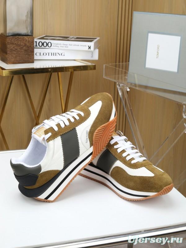 2025 Unisex TOM FORD White Black Brown Leather Suede Sneakers LY00360(LY00370)