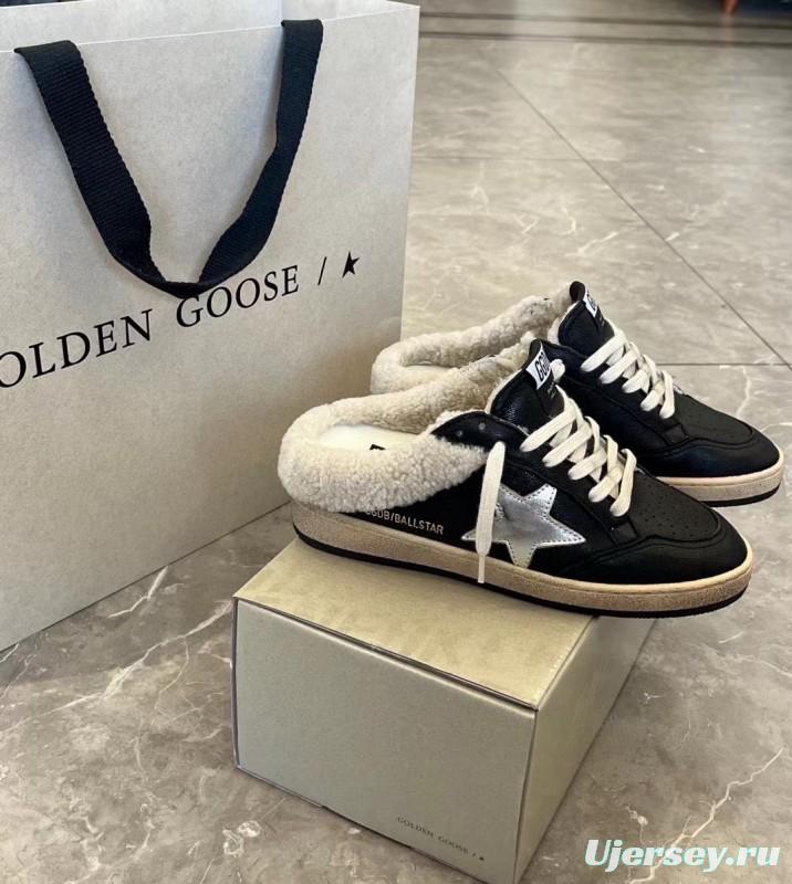 2024 GGDB Black White Leather Shearling Slippers MJ00280