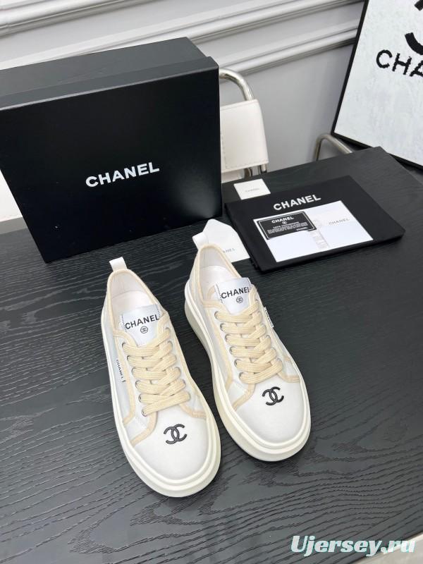2025 Women Chanel White Canvas Sneakers LY00250