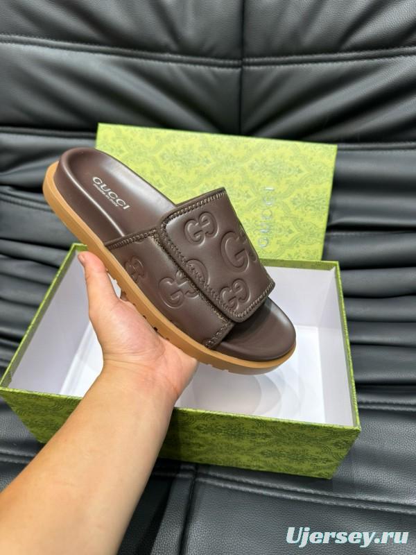 2024 Gucci Brown Leather Slippers MJ00200