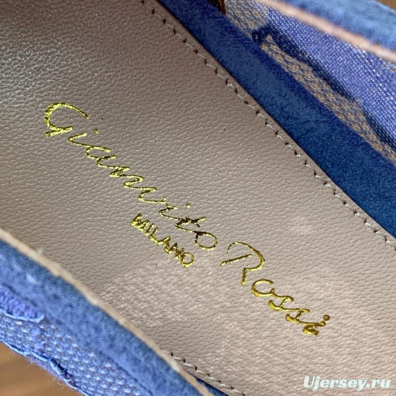 2025 Women Gianvito Rossi Blue Lace Leather Pumps