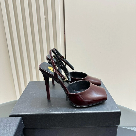 2025 Women Yves Saint Laurent Burgundy Leather Slingback Pumps