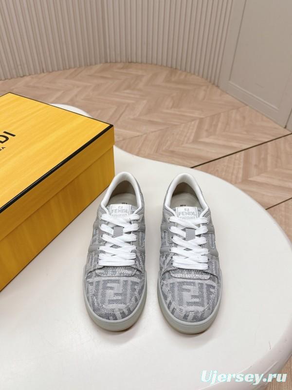 2025 Unisex Fendi Gray White Leather Fabric Plimsolls FF Retro LY00350(F)/LY00360(M)