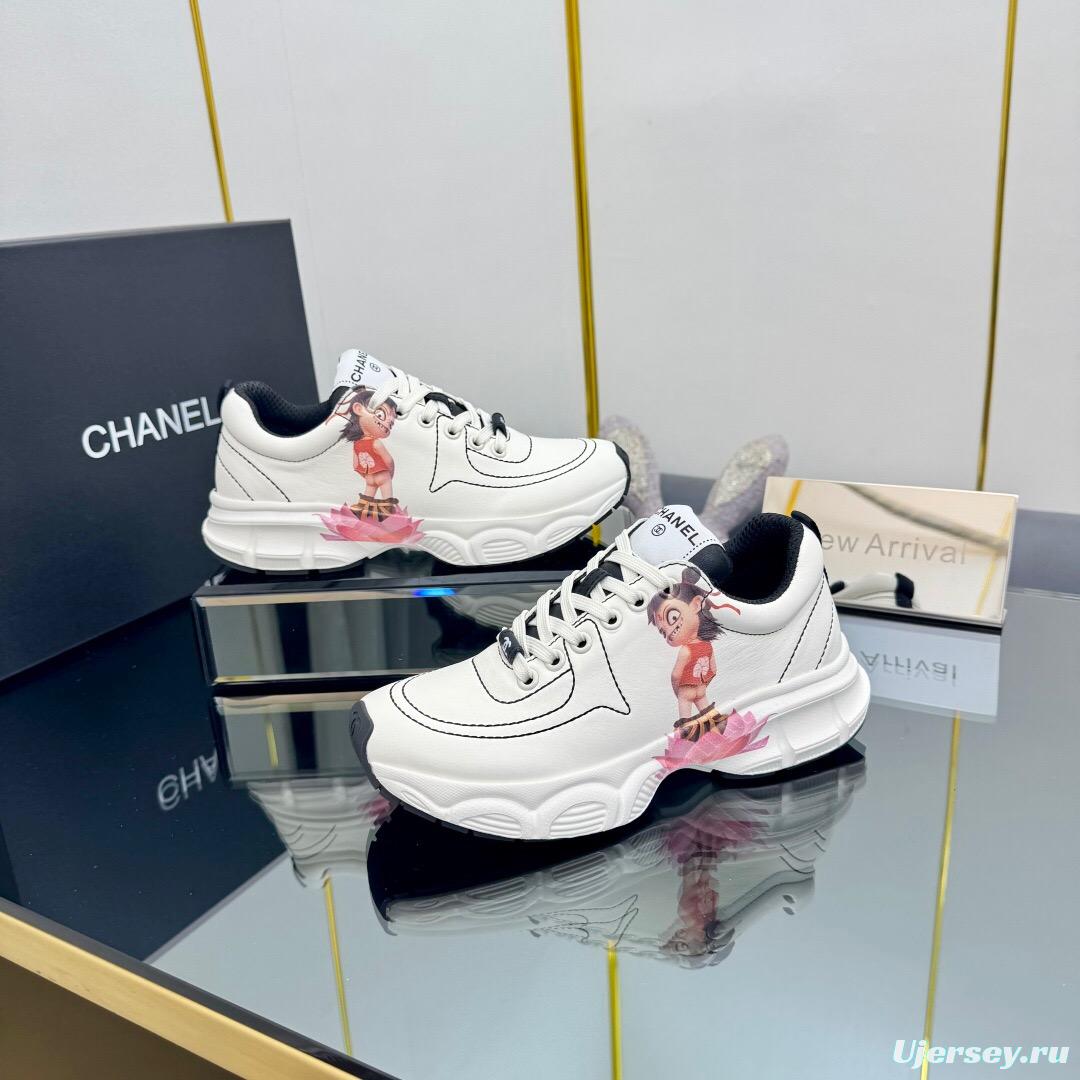 2025 Women Chanel White Leather Sneakers Nezha Pattern