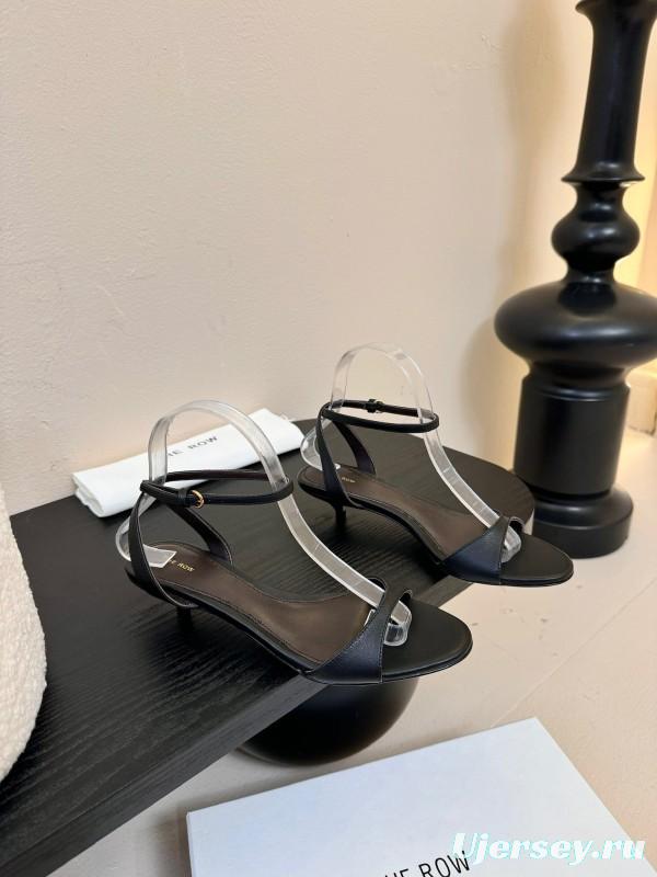 2025 Women The Row Black Leather Flat Strap Sandals KFY00270