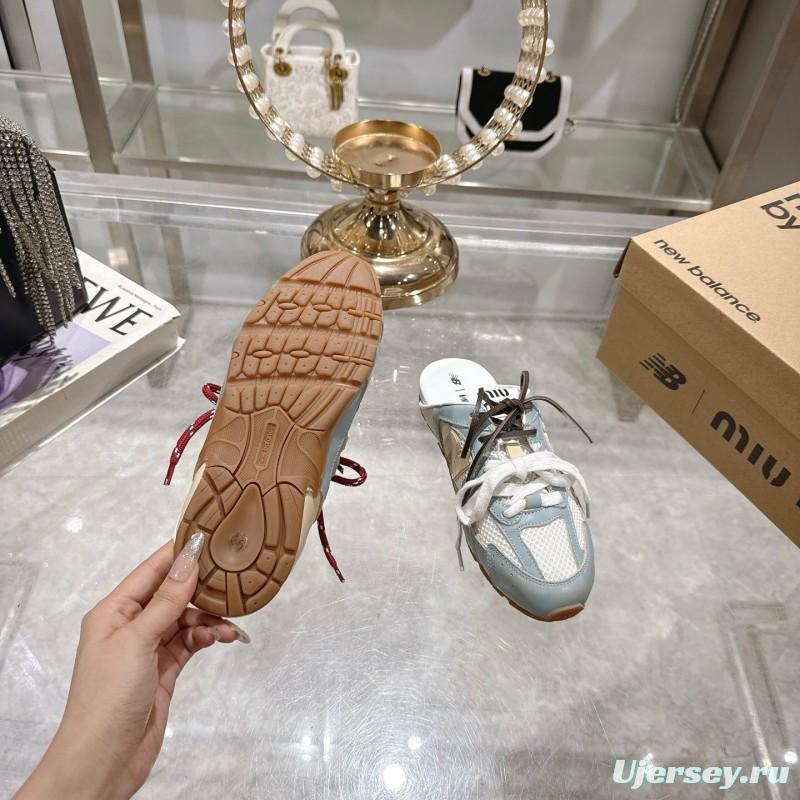 2025 Women Miu Miu Blue White Beige Leather Mesh Sneakers