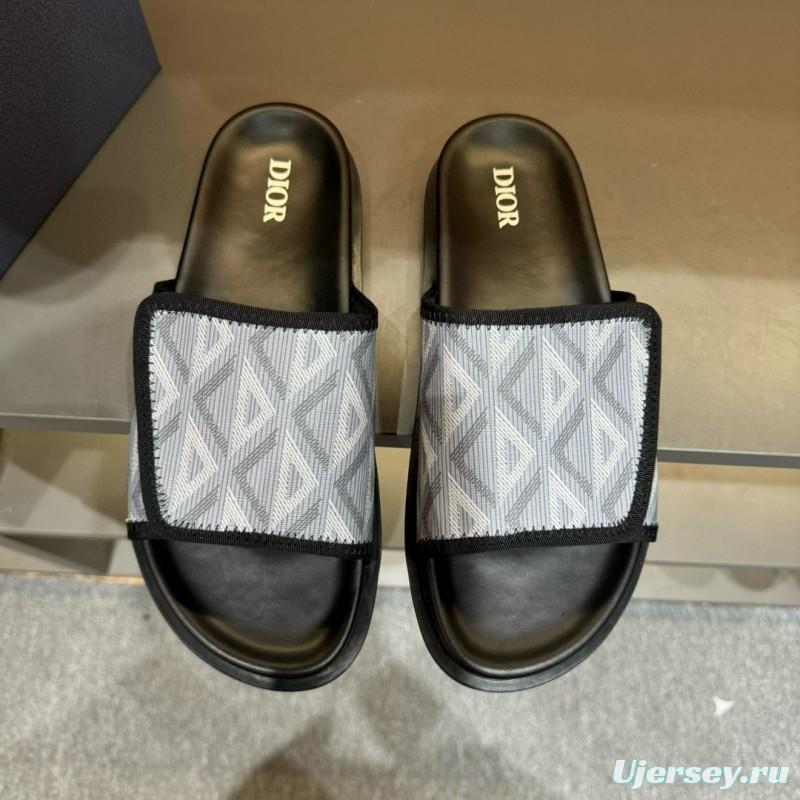 2024 Dior Grey White Fabric Slippers MJ00180