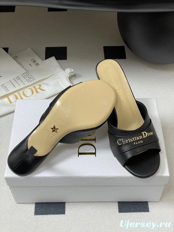 2025 Women Dior Black Leather High Heel Mules