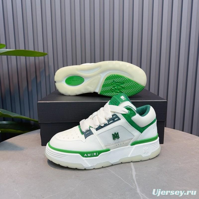 2024 Unisex Amiri White Green Leather Mesh Sneakers MJ00360