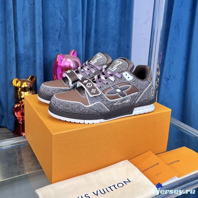 2025 Unisex Louis Vuitton Brown Grey Leather Trainer