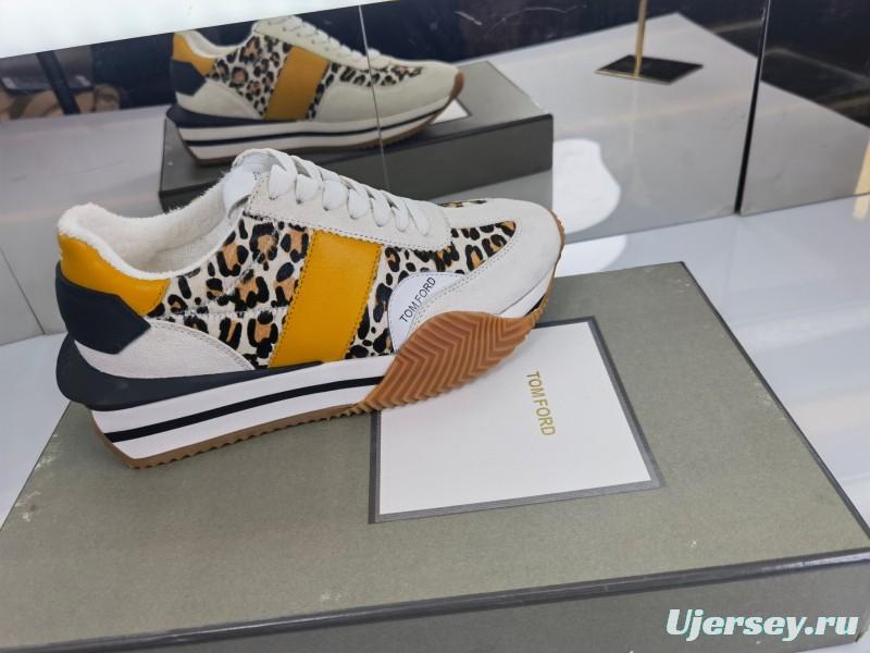 2025 Unisex TOM FORD Yellow Black White Leather Suede Leopard Print Sneakers LY00360(F)/LY00370(M)