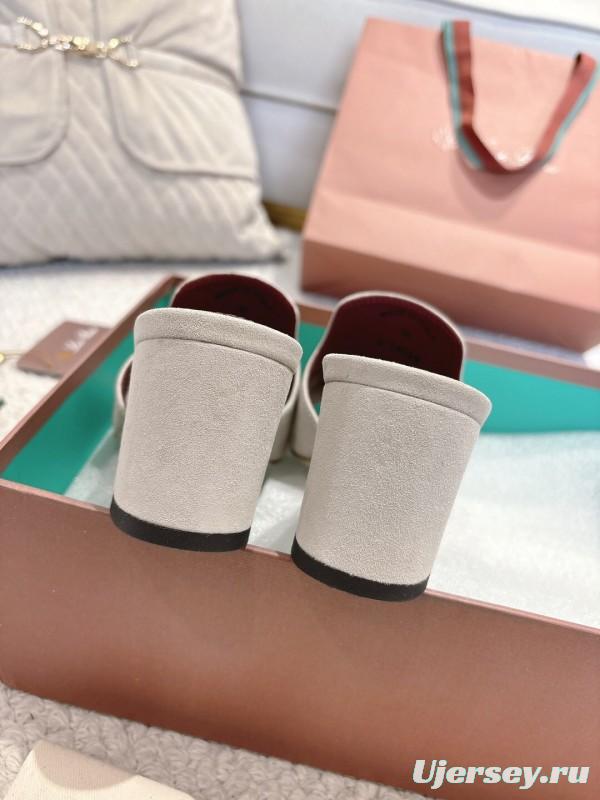 2025 Women Le Parmentier White Suede Heeled Shoes LY00360