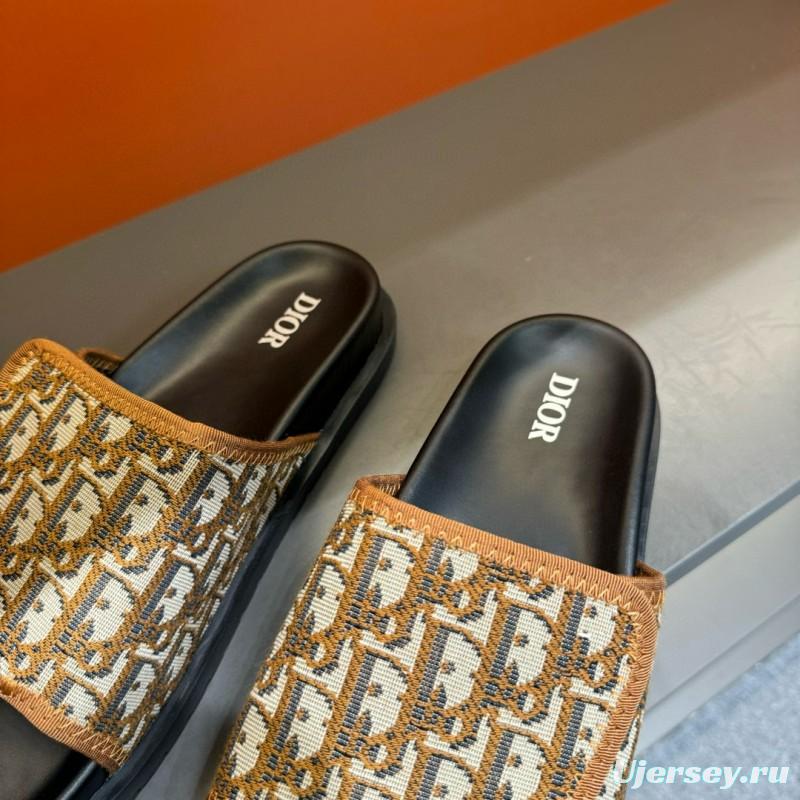 2024 Slippers Dior brown beige jacquard leather Slippers MJ00180