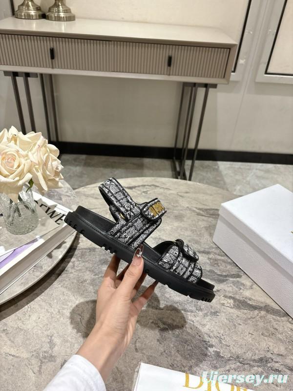 2025 Women Dior Black White Fabric Sandals KFY00300