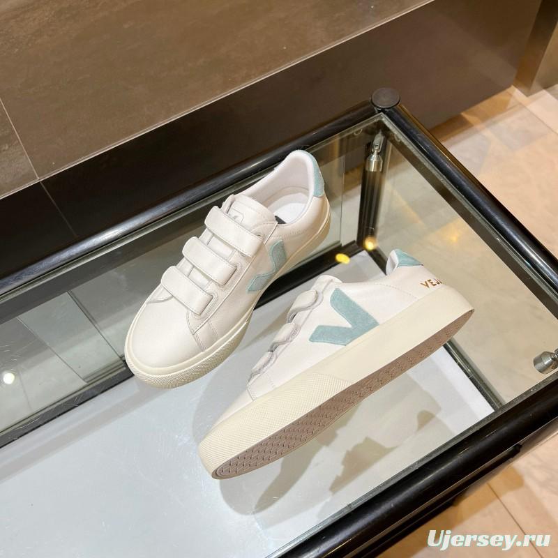 2025 Women VEJA White Blue Leather Canvas Vulcanized Sneakers MJ00240