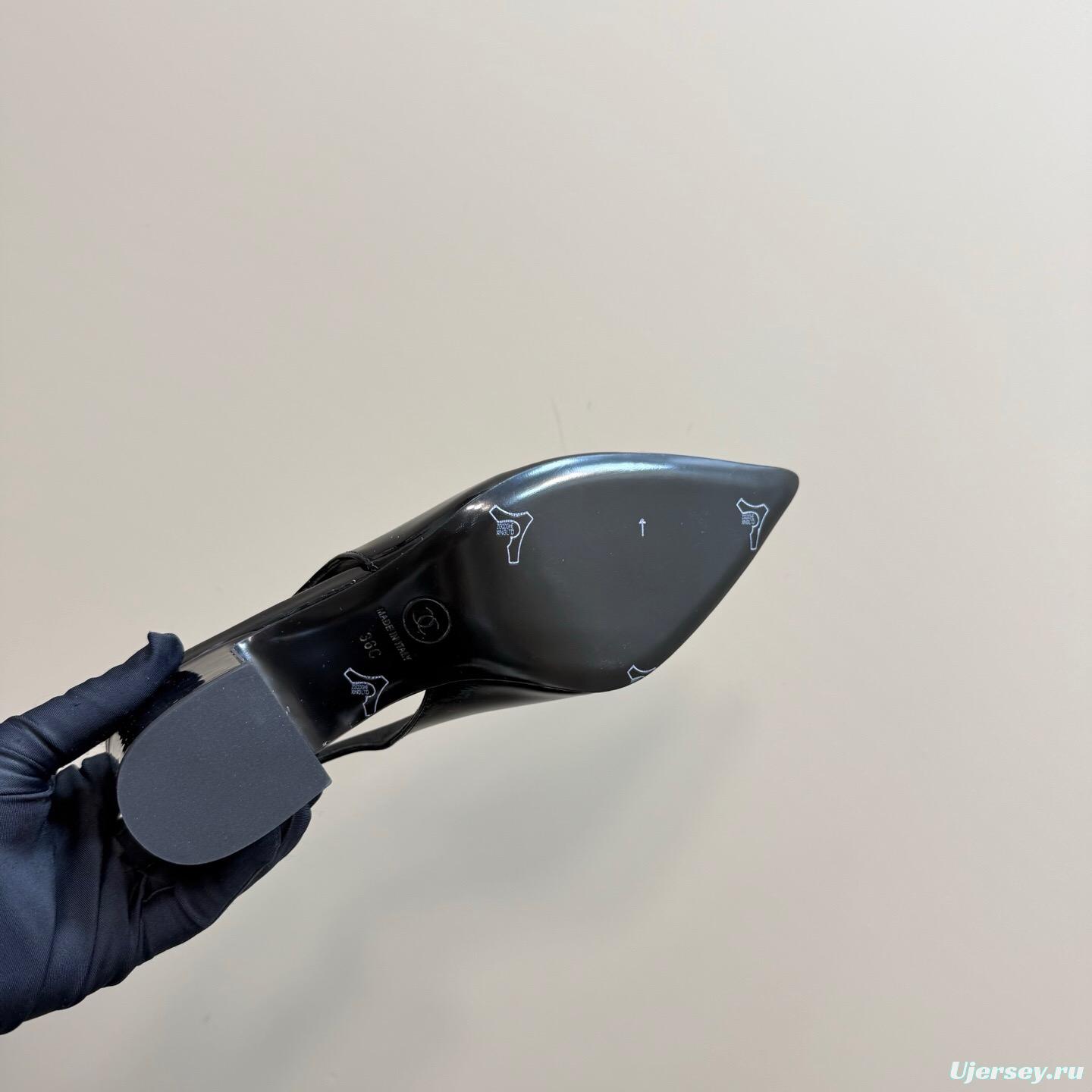 2025 Women Chanel Black Patent Leather Slingback Pumps