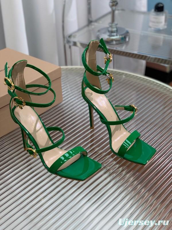 2025 Women Gianvito Rossi Green Leather High Heel Sandals