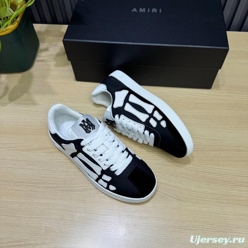 2025 Unisex Amiri Black White Leather Mesh Sneakers Skeleton Design LY00280